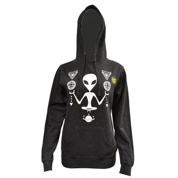 Women's Juniors‎ A.Lab  Alien Glow In The Dark Drawstring Gray Hoodie Sz XS - Picture 1 of 2